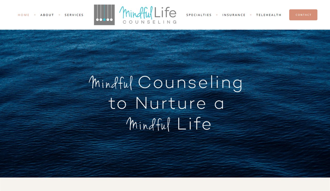 Mindful Life Counseling homepage, showing the full header and hero